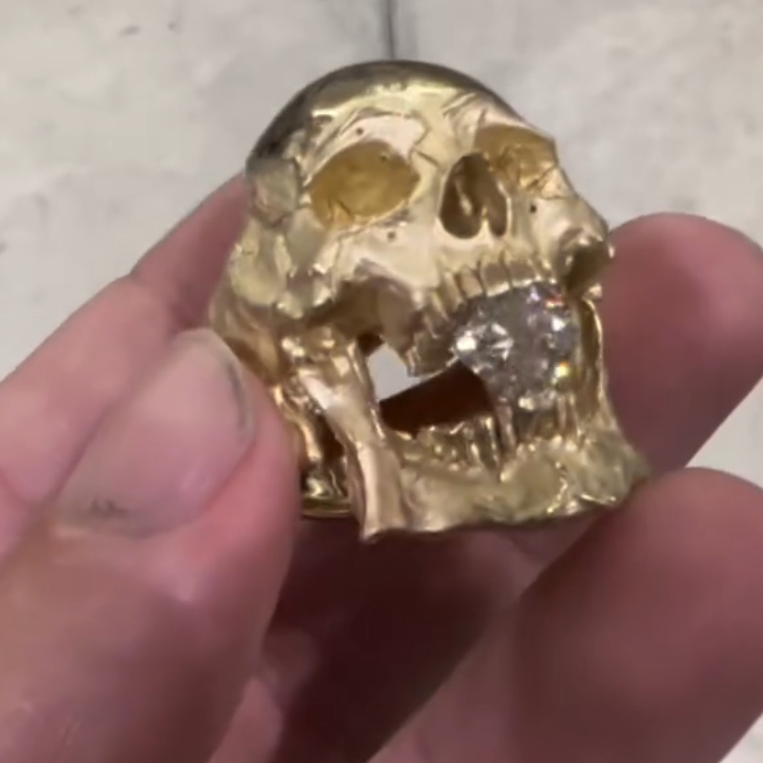 1.6 ct Men's Skull Ring in Gold Tone