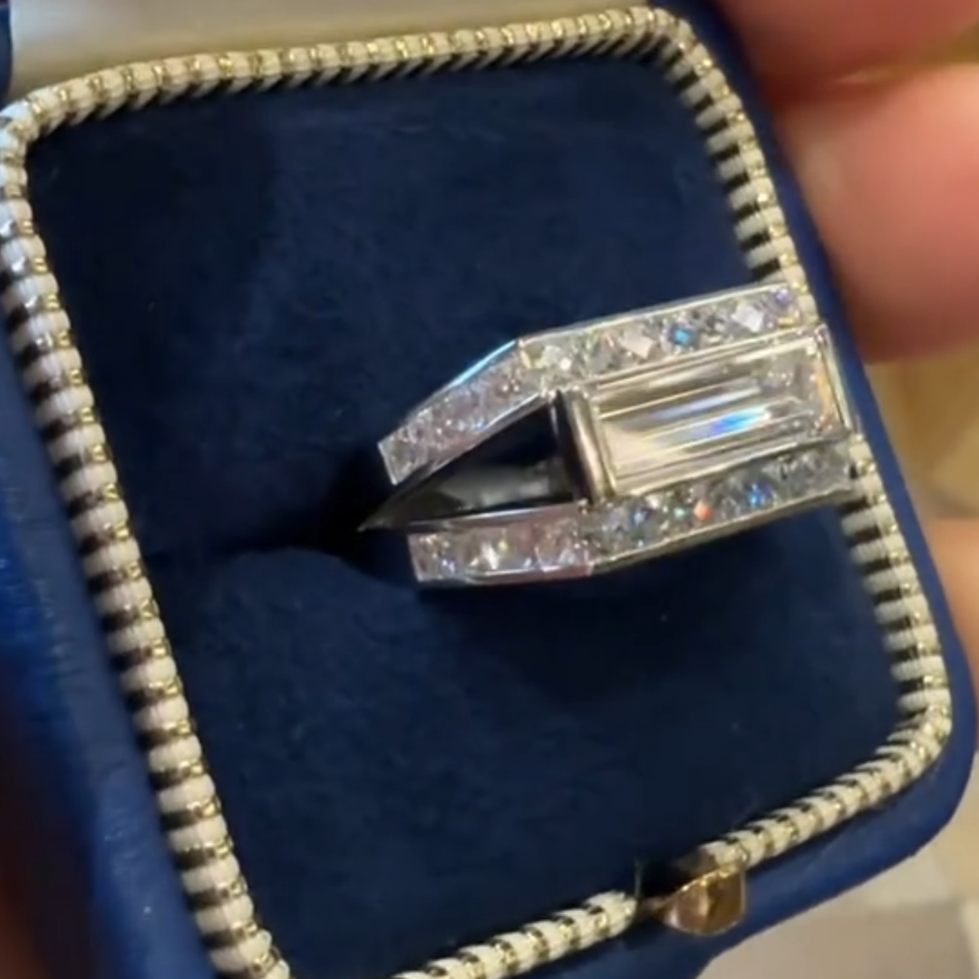 3ct long Baguette Cut White Stone Ring
