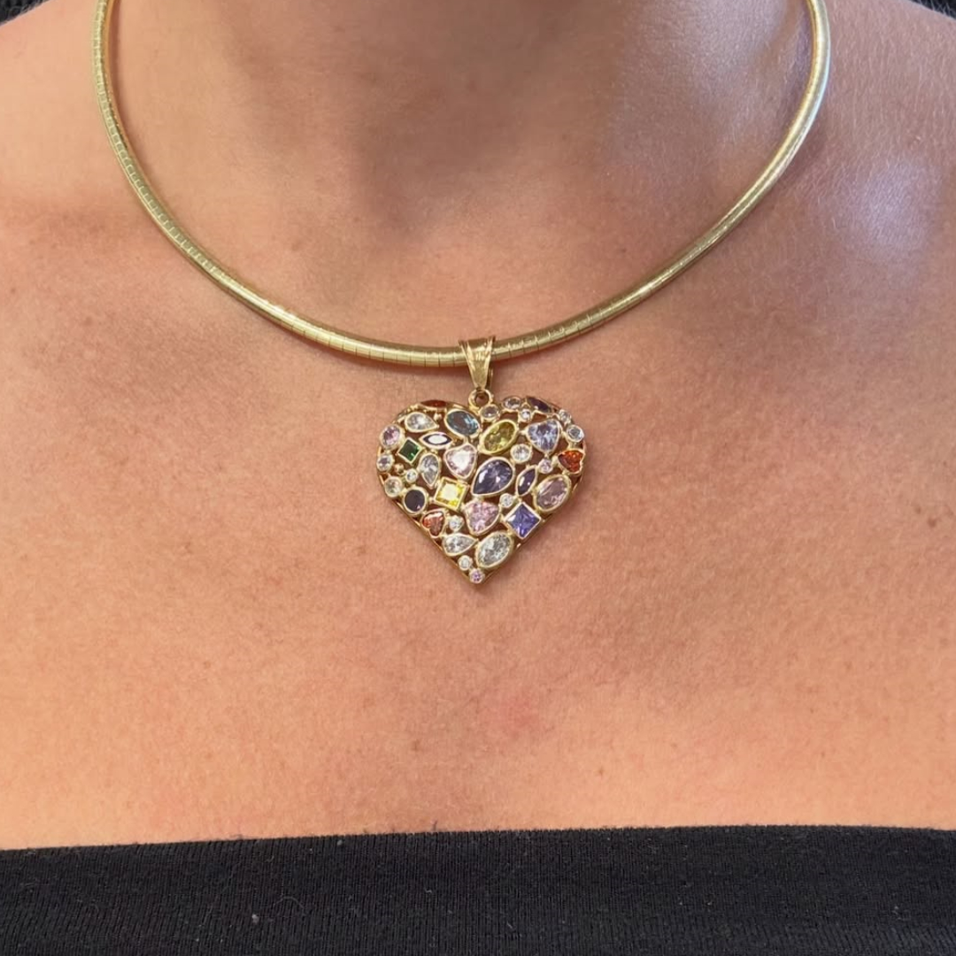 Multi-color Stone Love Heart Choker Necklace