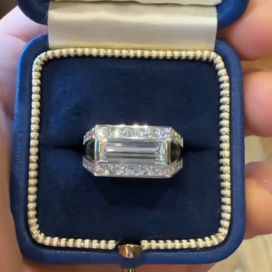 3ct long Baguette Cut White Stone Ring