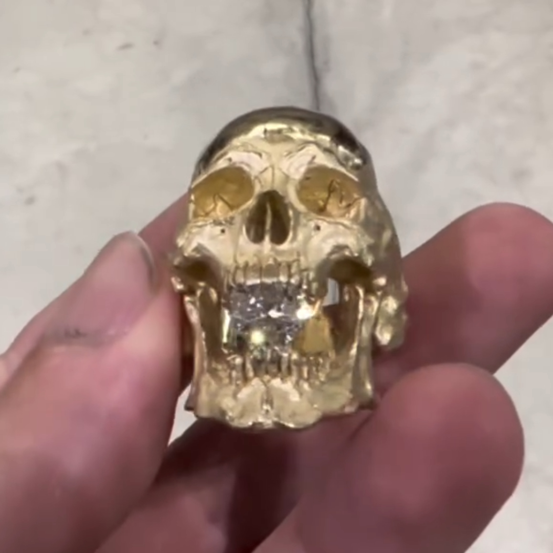 1.6 ct Men's Skull Ring in Gold Tone