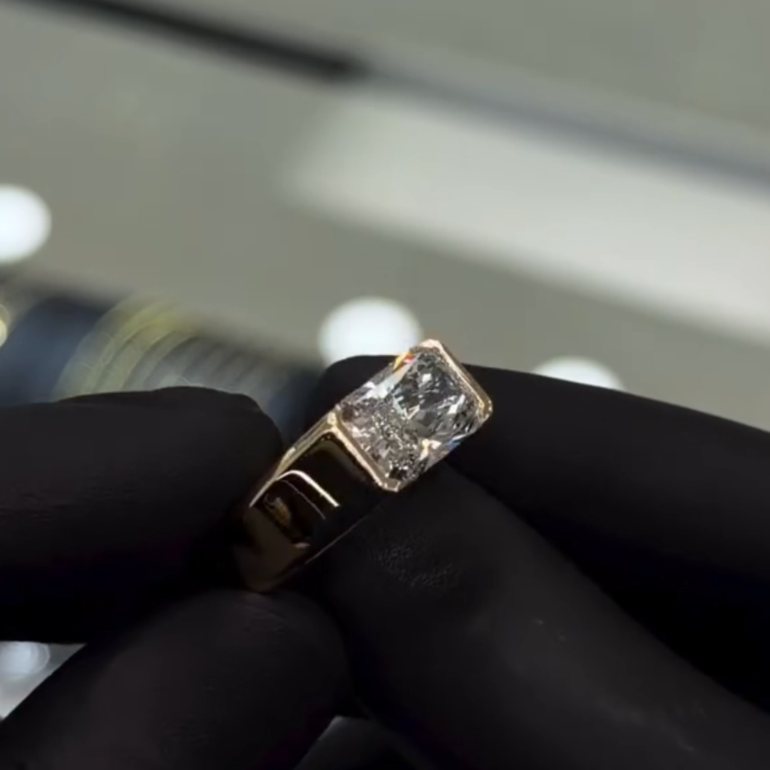 Bezel Setting Mens 5ct Elongated Radiant Cut White Stone Solitaire Ring