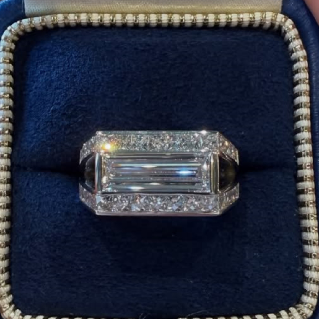 3ct long Baguette Cut White Stone Ring