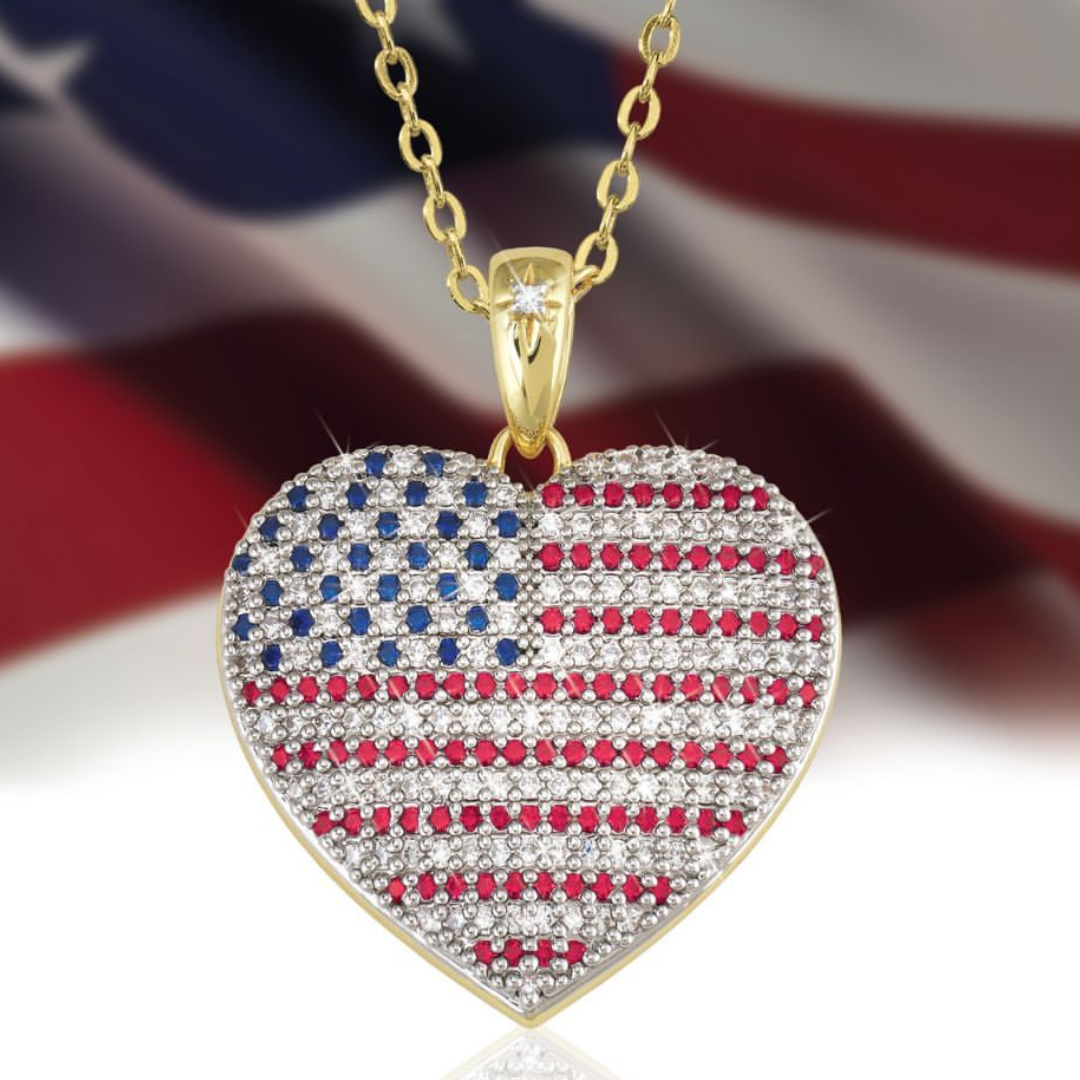 America’s Flag Sign Luck Love Heart Pendant