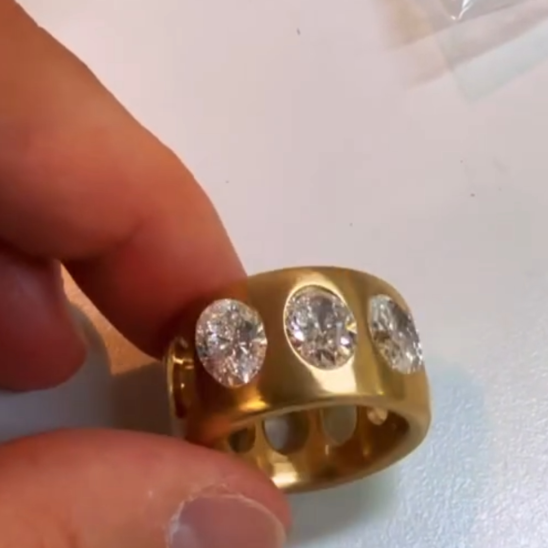 Oval Cut White Stone Men's pinky Ring