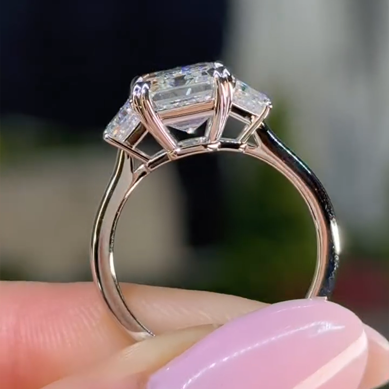 4.0ct Emerald Cut White Gemstone Engagement Ring