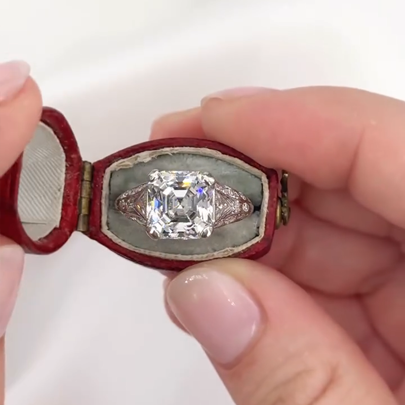 3.0ct Emerald Cut White With Triangle Side Stone Sterling Silver Wedding Ring