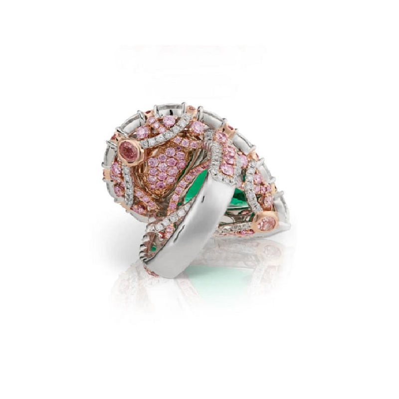 5.7CT Portrait Cut Emerald With Natural Pink Sapphire Vintage Engagement Ring