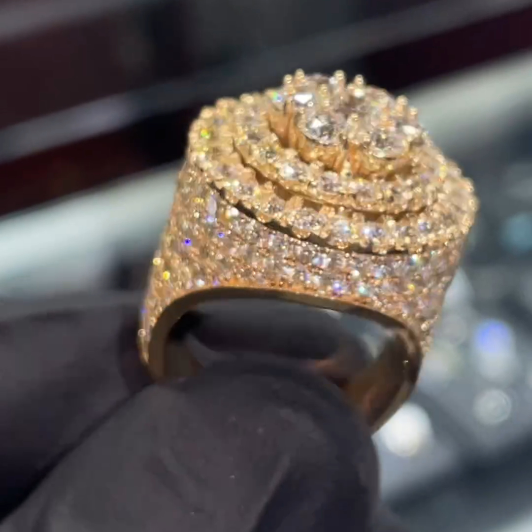 7ct Gemstone With Fully Surrounded Gemstone Inlaid Luxury Handmade Plated Gold Sterling Silver Men's Ring TRV043