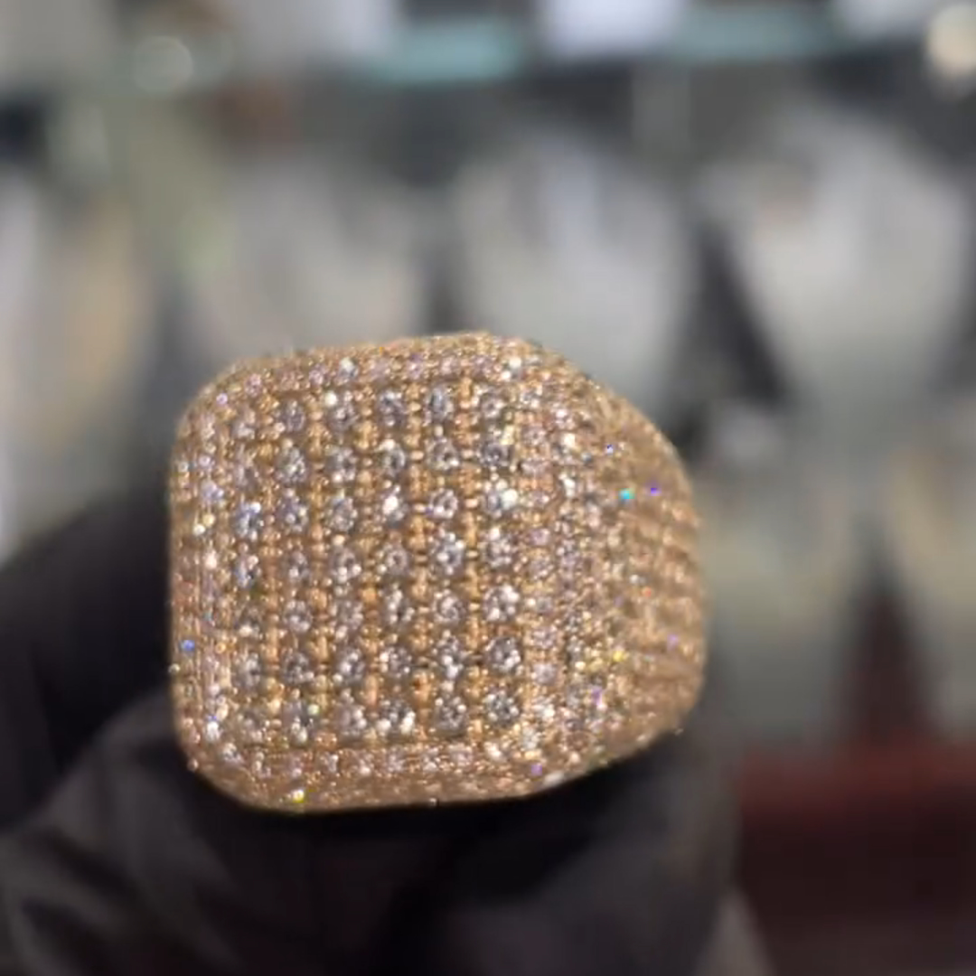 Fully Enclosed Gemstone Set Luxury Handmade Plated Gold Sterling Silver Men's Ring TRV042