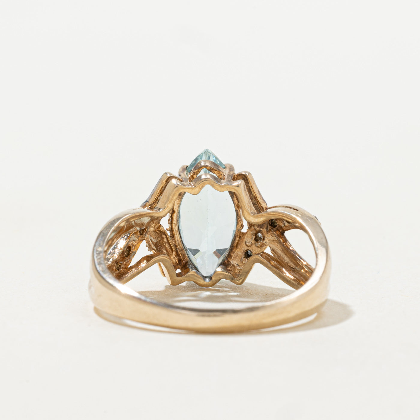 1.62ct Marquise Cut Aquamarine & White Stone Crossover Ring