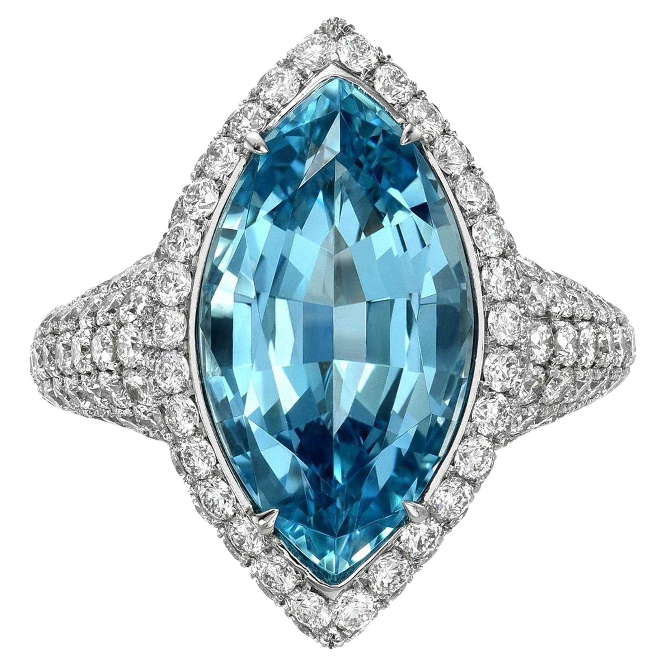5.25ct Aquamarine Marquise Platinum Cocktail Ring