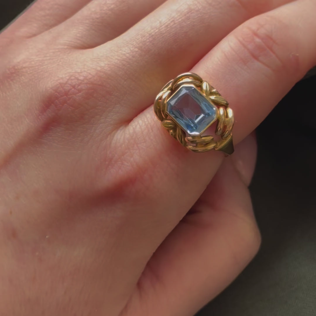 3.5ct Radiant Cut Aquamarine Dome Cocktail Ring