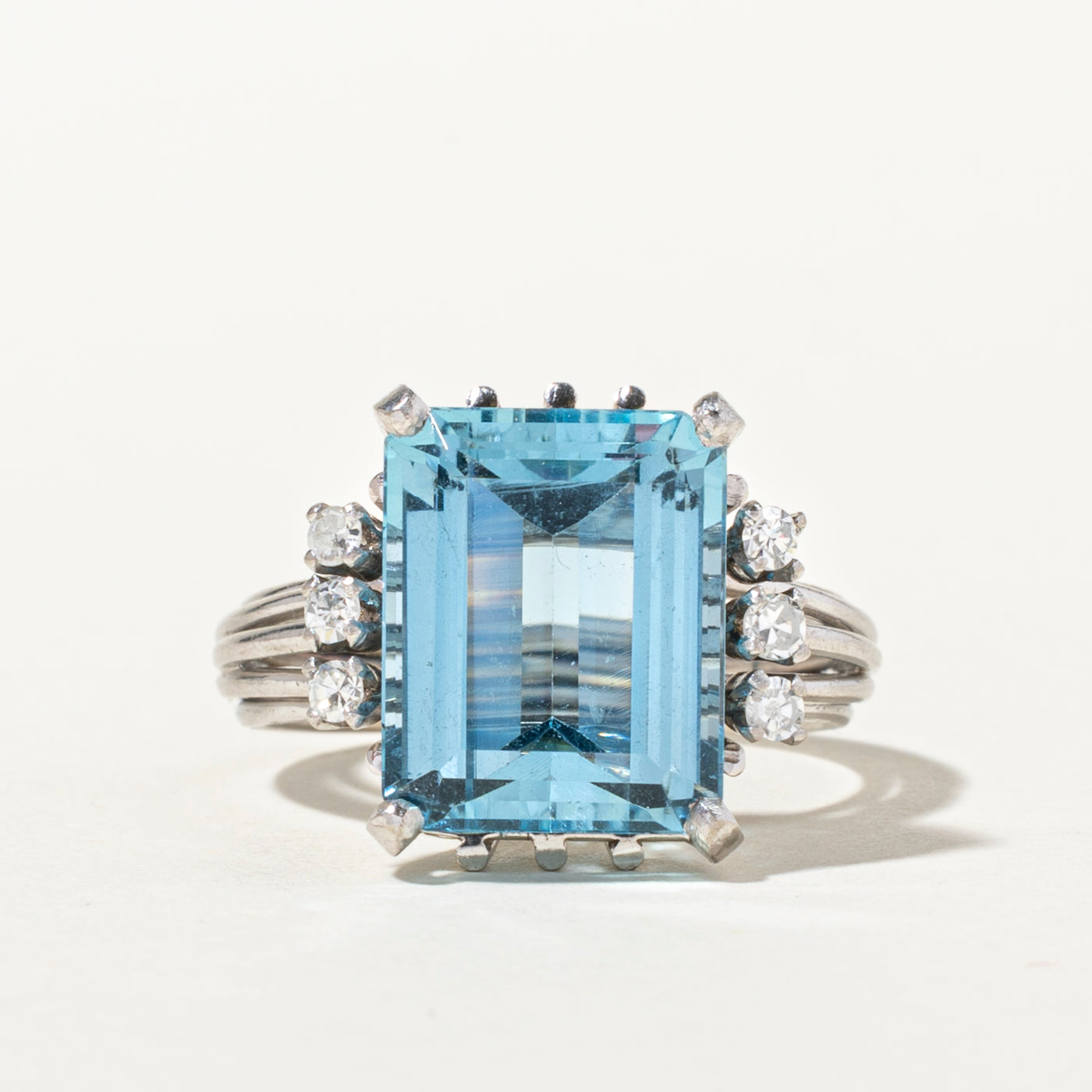 6.68ct Aquamarine & White Stone Cocktail Ring