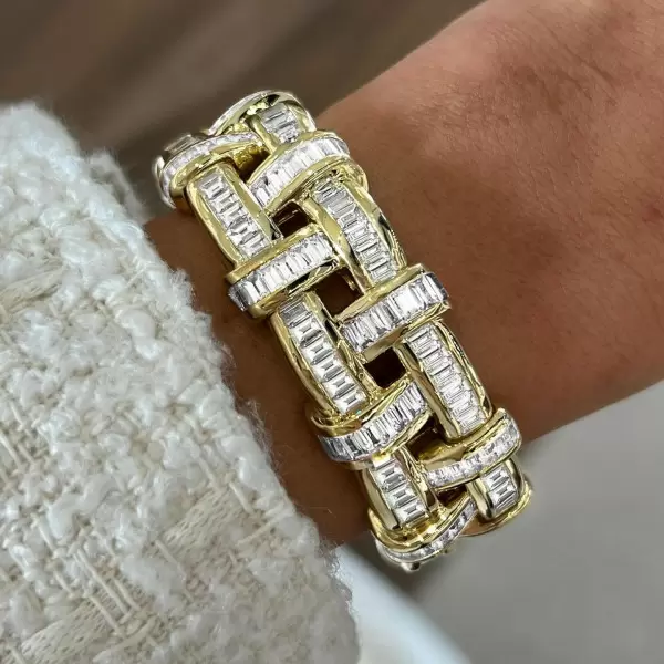 Basket Weave Design White Stone Bracelet
