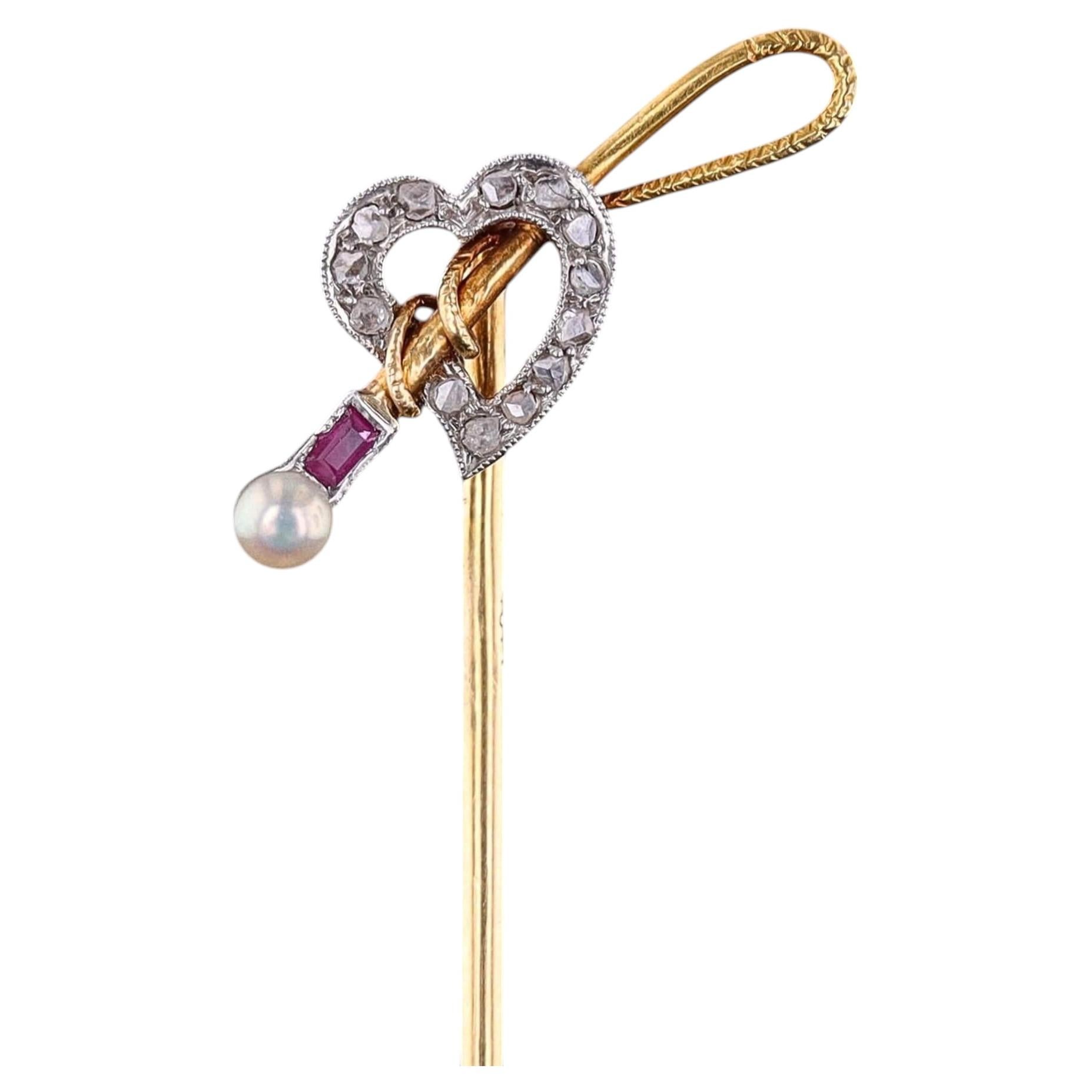 Antique Heart and Riding Crop Stickpin 