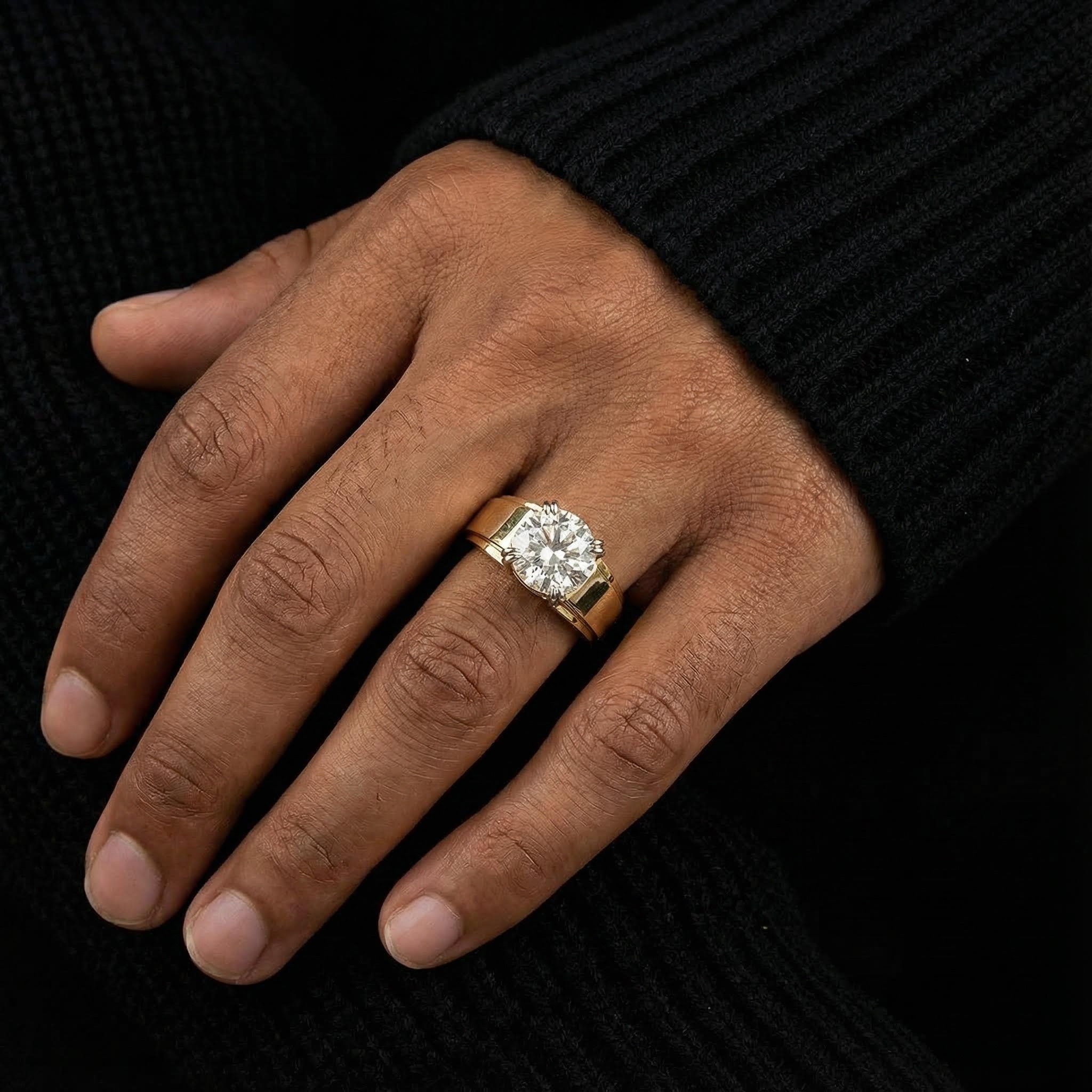 10ct Round Cut Diamond Sterling Silver Handmade Men's Ring