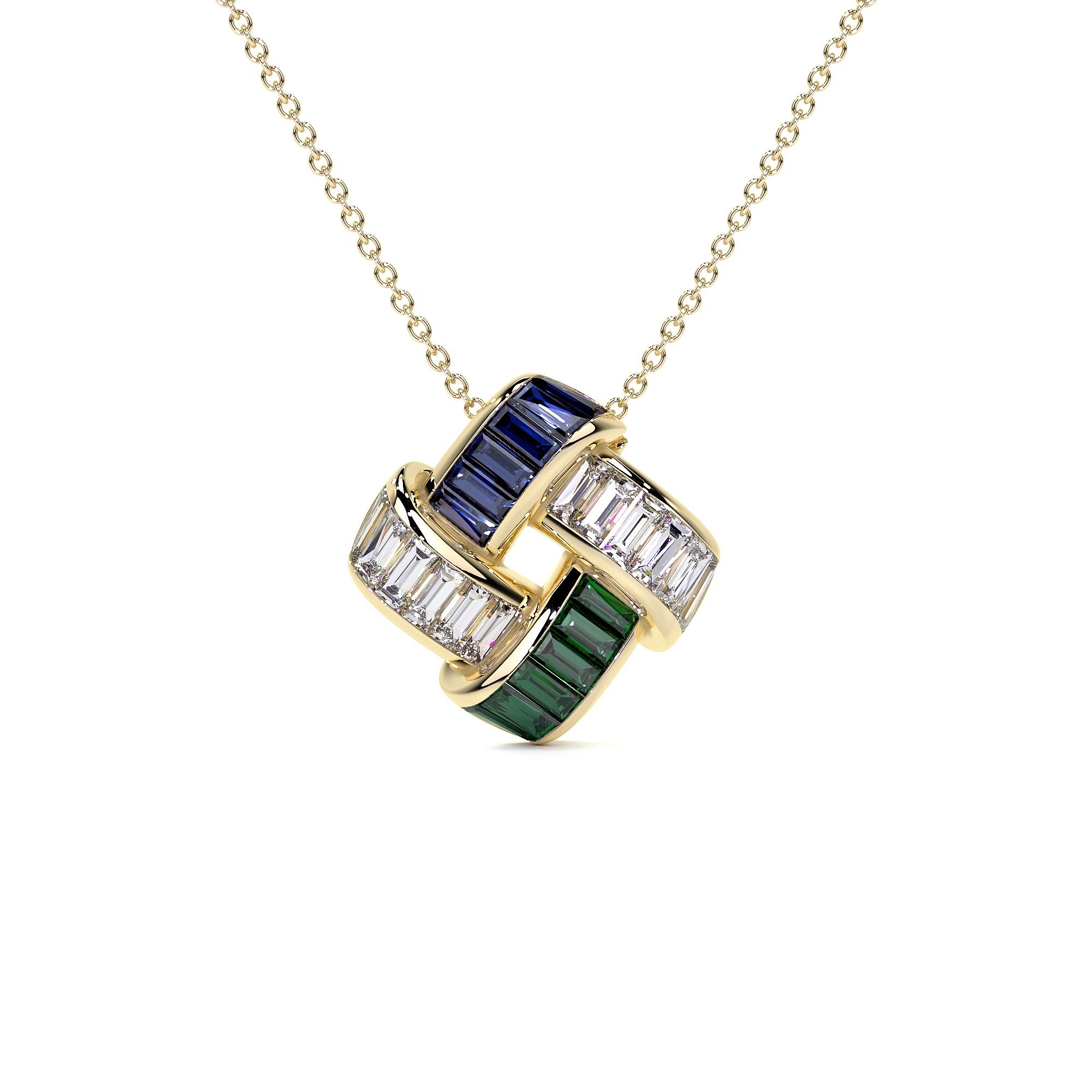 Doule-tone Stone Basket Weave Pendant Necklace
