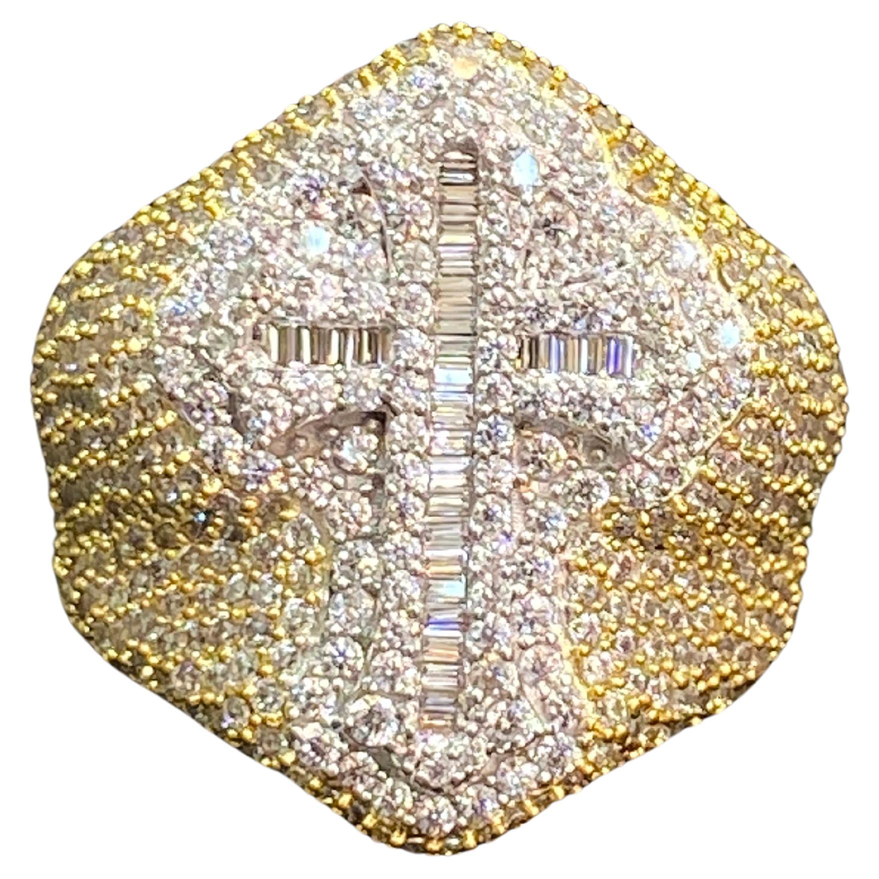 8.98 ctw Baguette Round Cut White Stone Men's Hip Hop Cross Ring