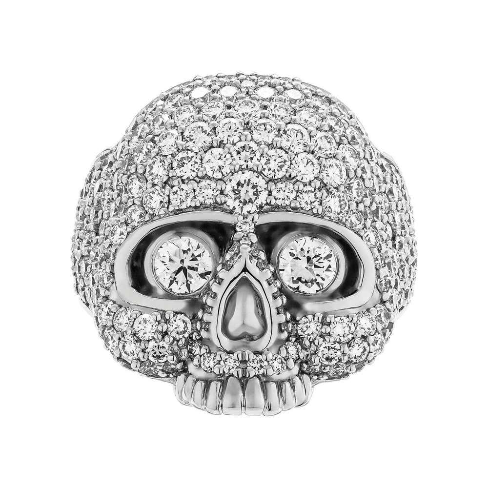 6ctw White Stone Mens Skull Ring in Silver