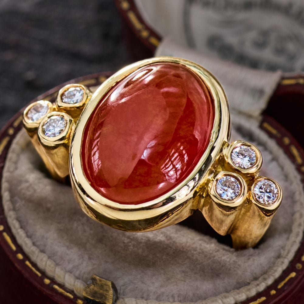 7.28ct Oval Shape Orange Jade Ring in Silver
