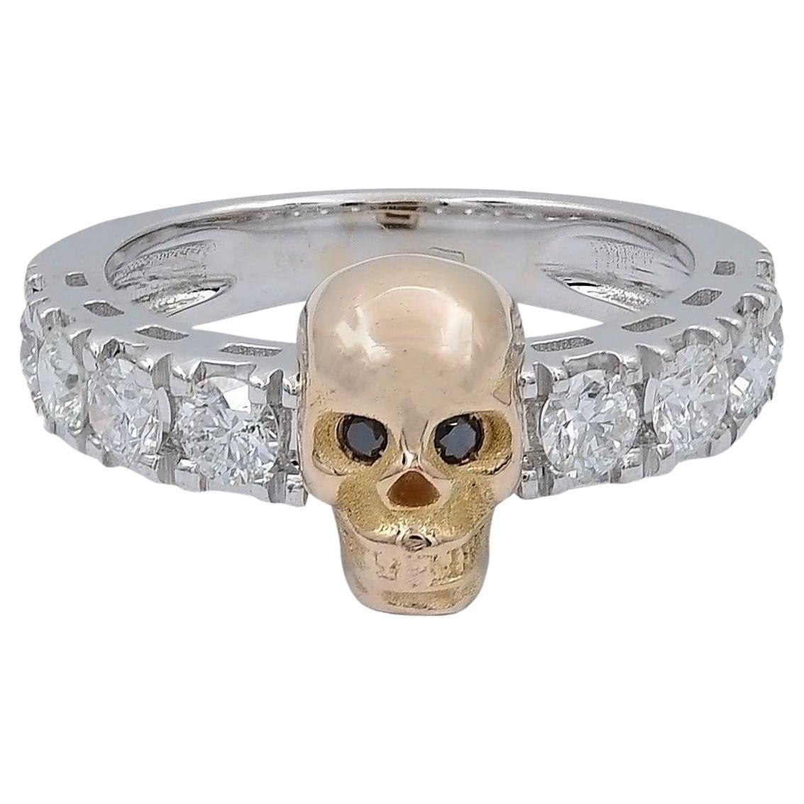White Stone Skull Ring in Silver
