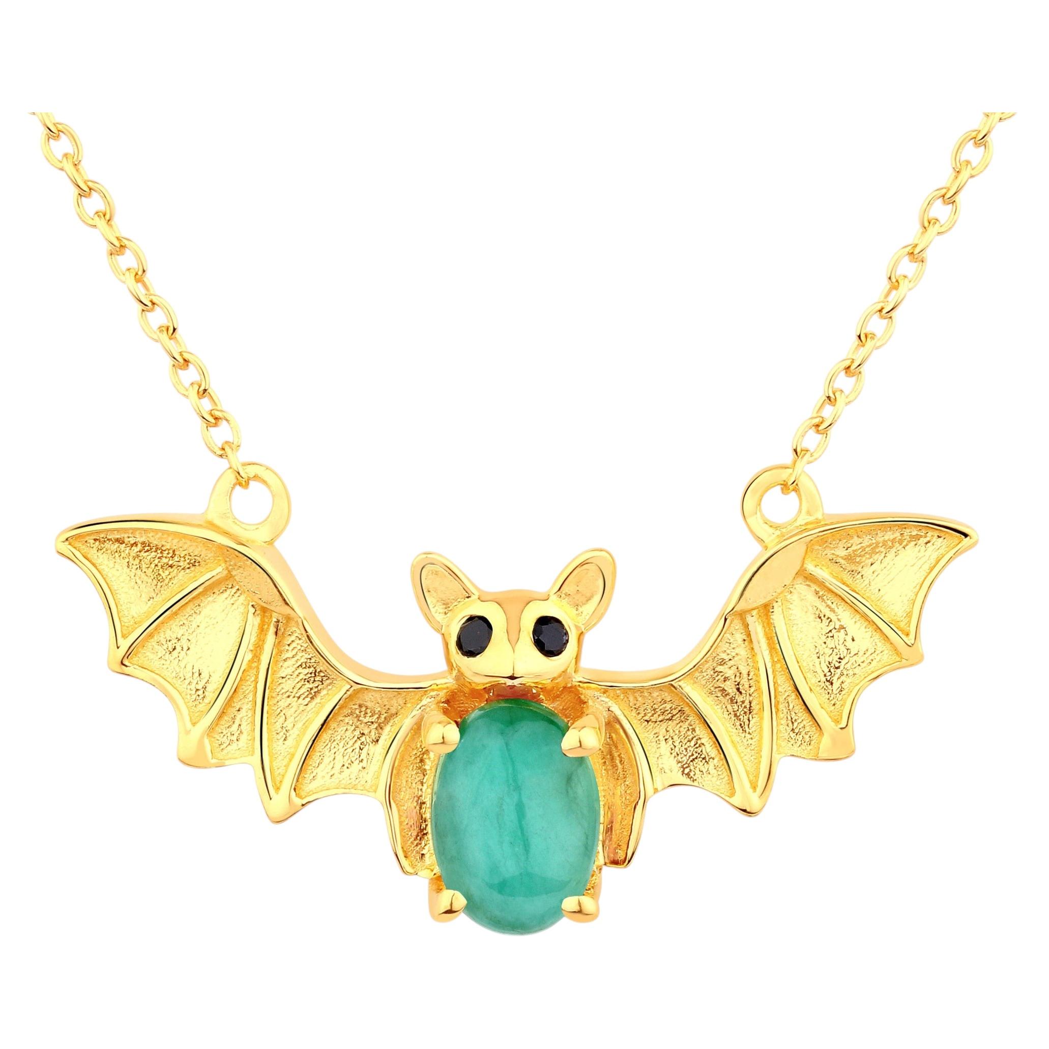 1.06 Emerald Bat Necklace With Black stone 