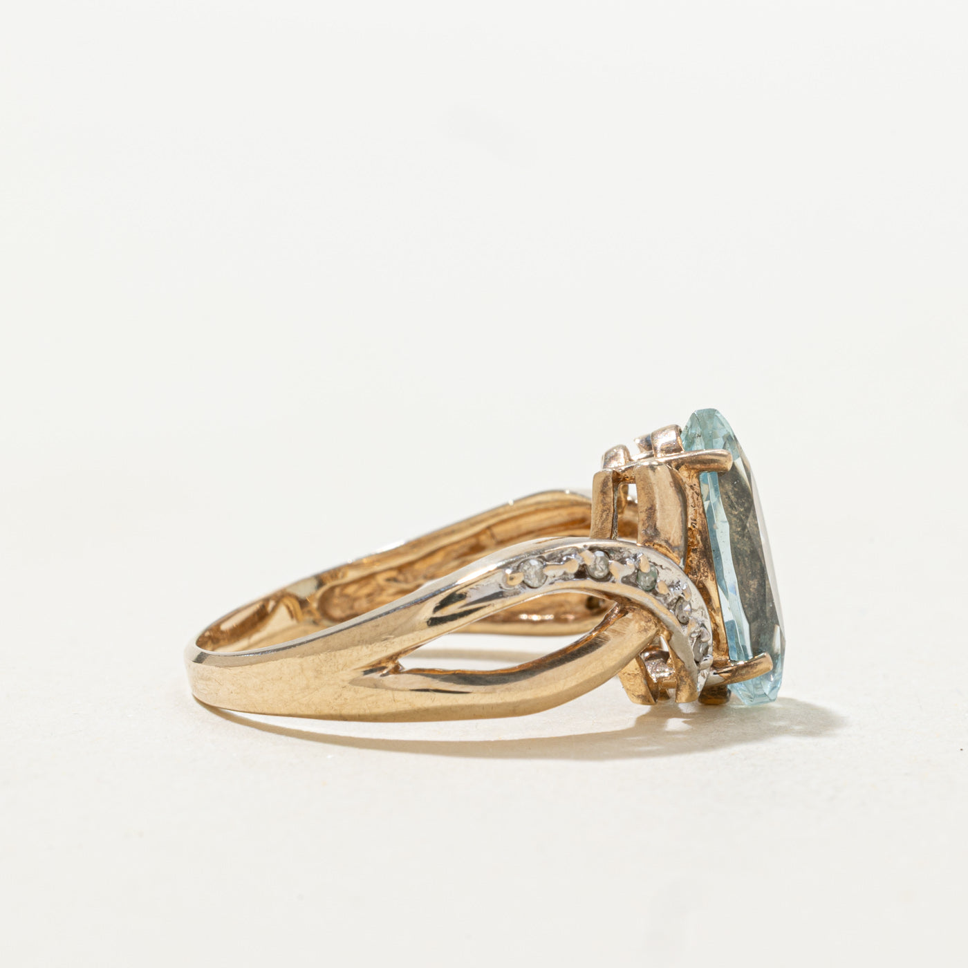 1.62ct Marquise Cut Aquamarine & White Stone Crossover Ring