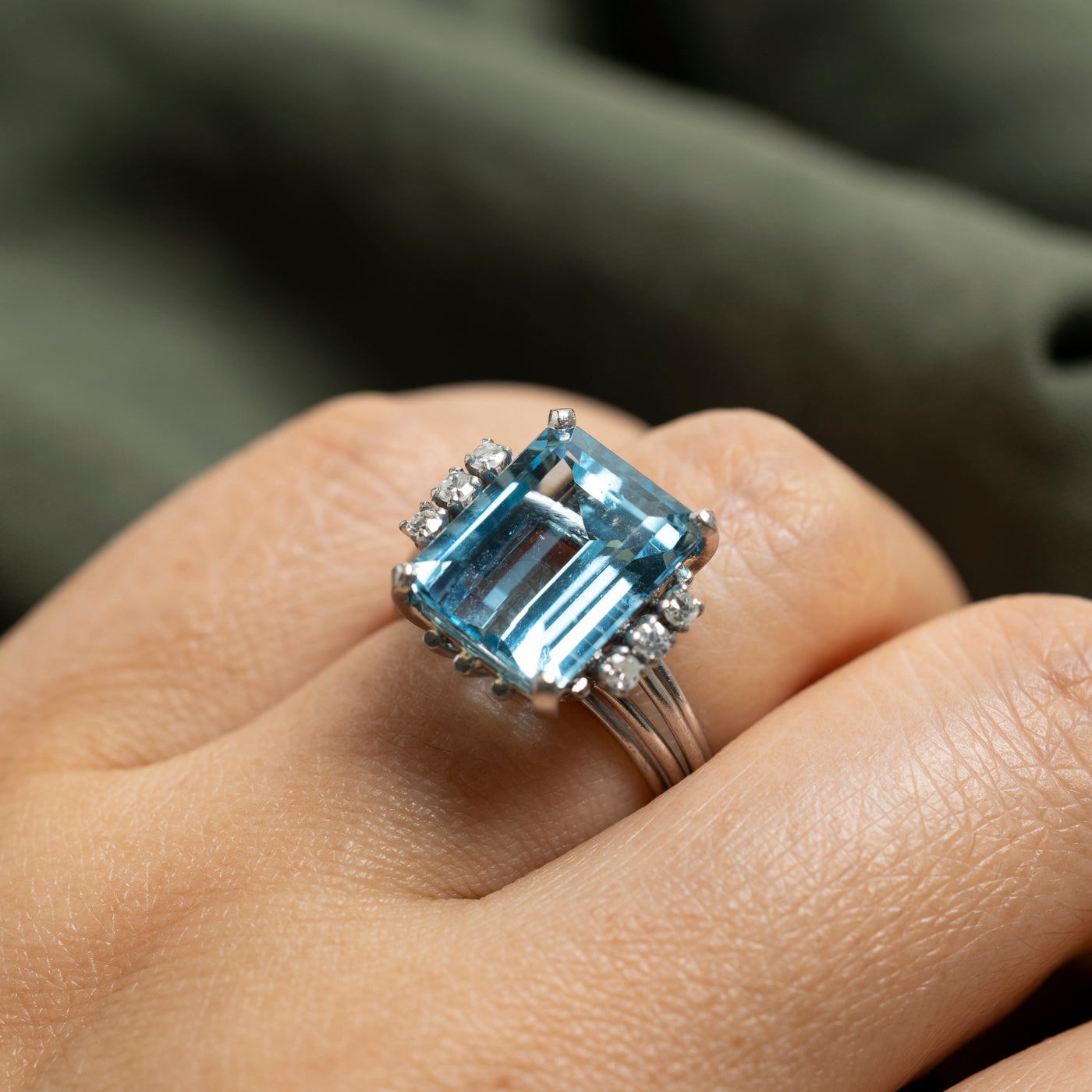 6.68ct Aquamarine & White Stone Cocktail Ring