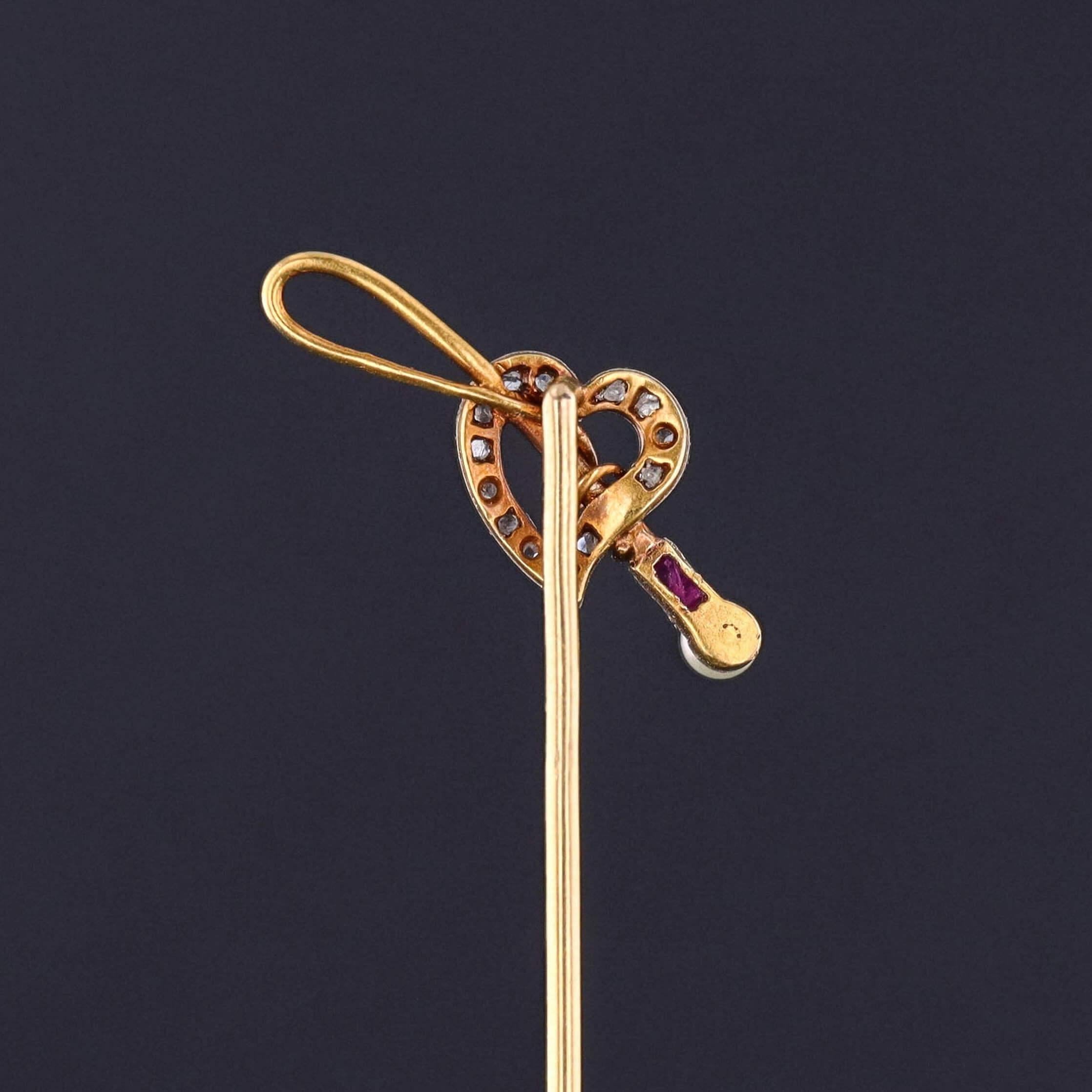 Antique Heart and Riding Crop Stickpin 
