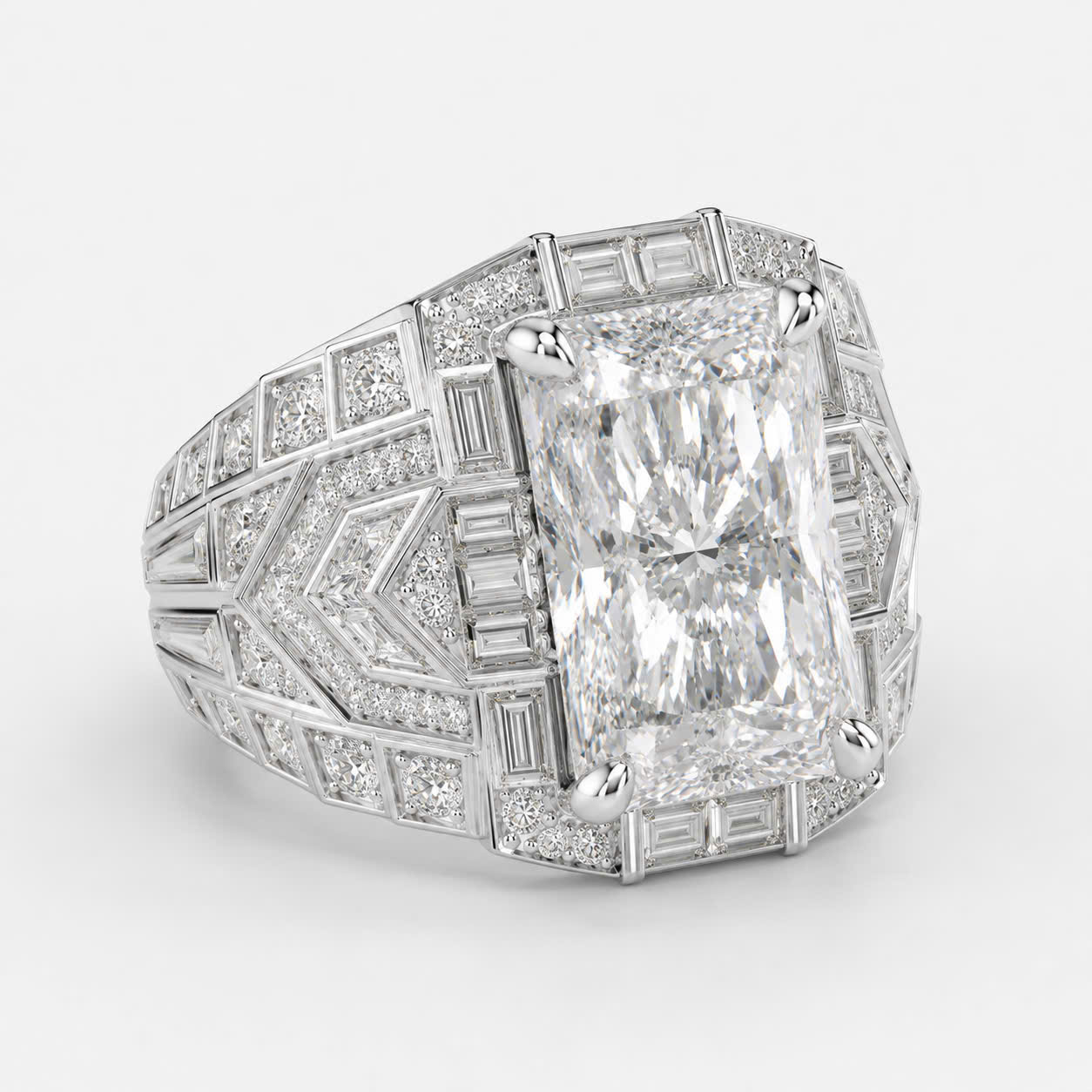 Stunning 10ct Radiant Cut White Stone Ring  for Men