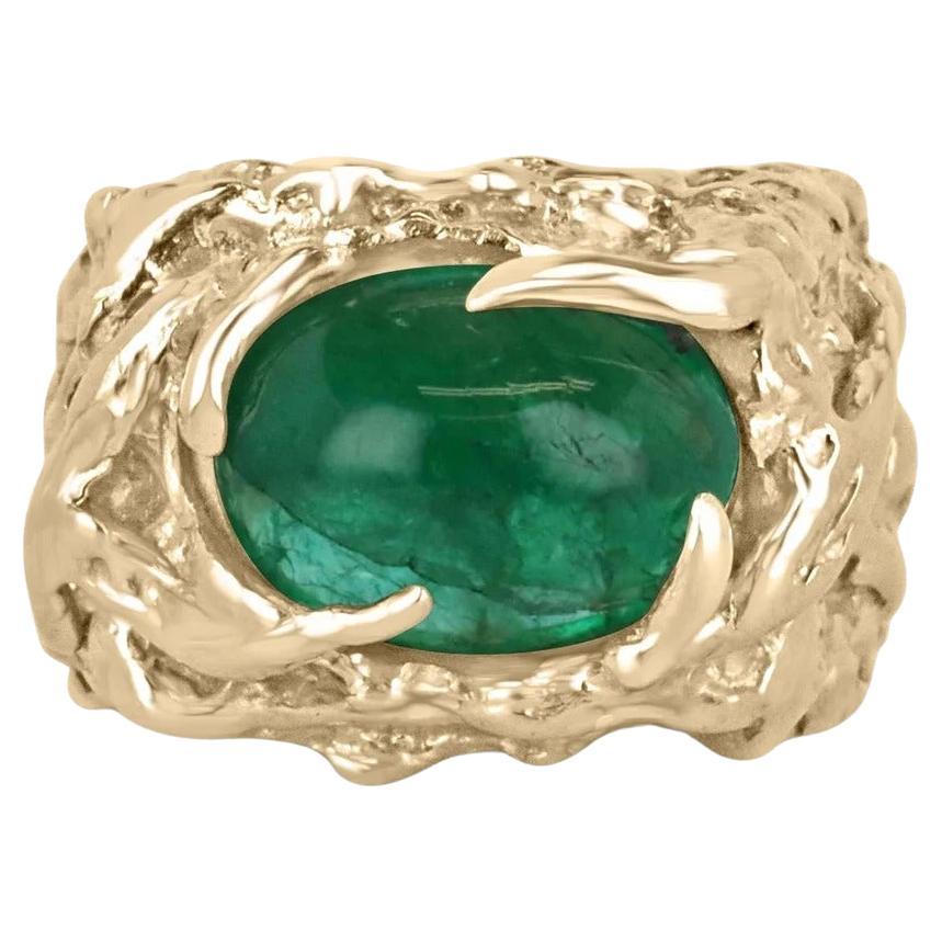 4.82ct Vivid Green Oval Cabochon Cut Emerald Men's Pinky Ring