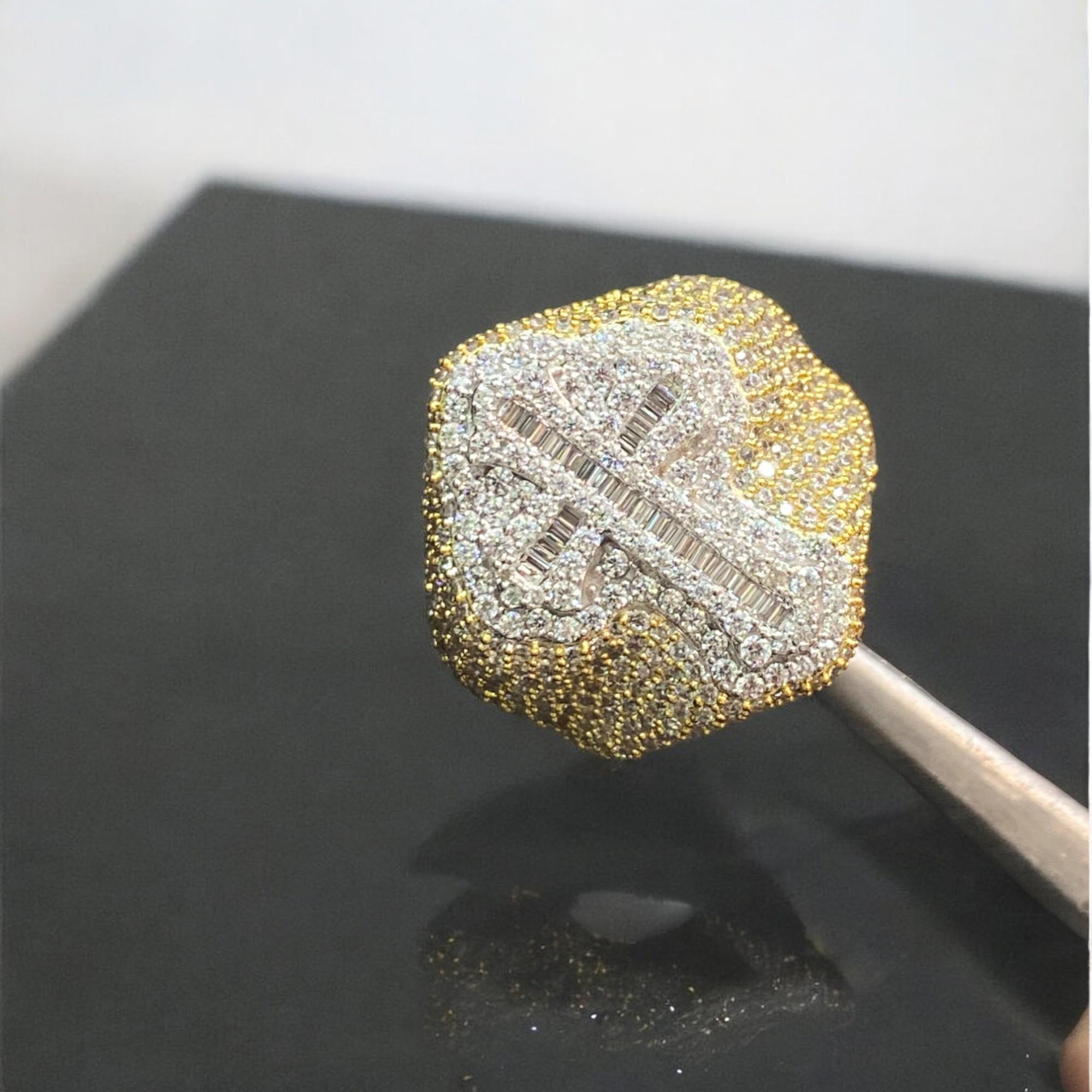 8.98 ctw Baguette Round Cut White Stone Men's Hip Hop Cross Ring