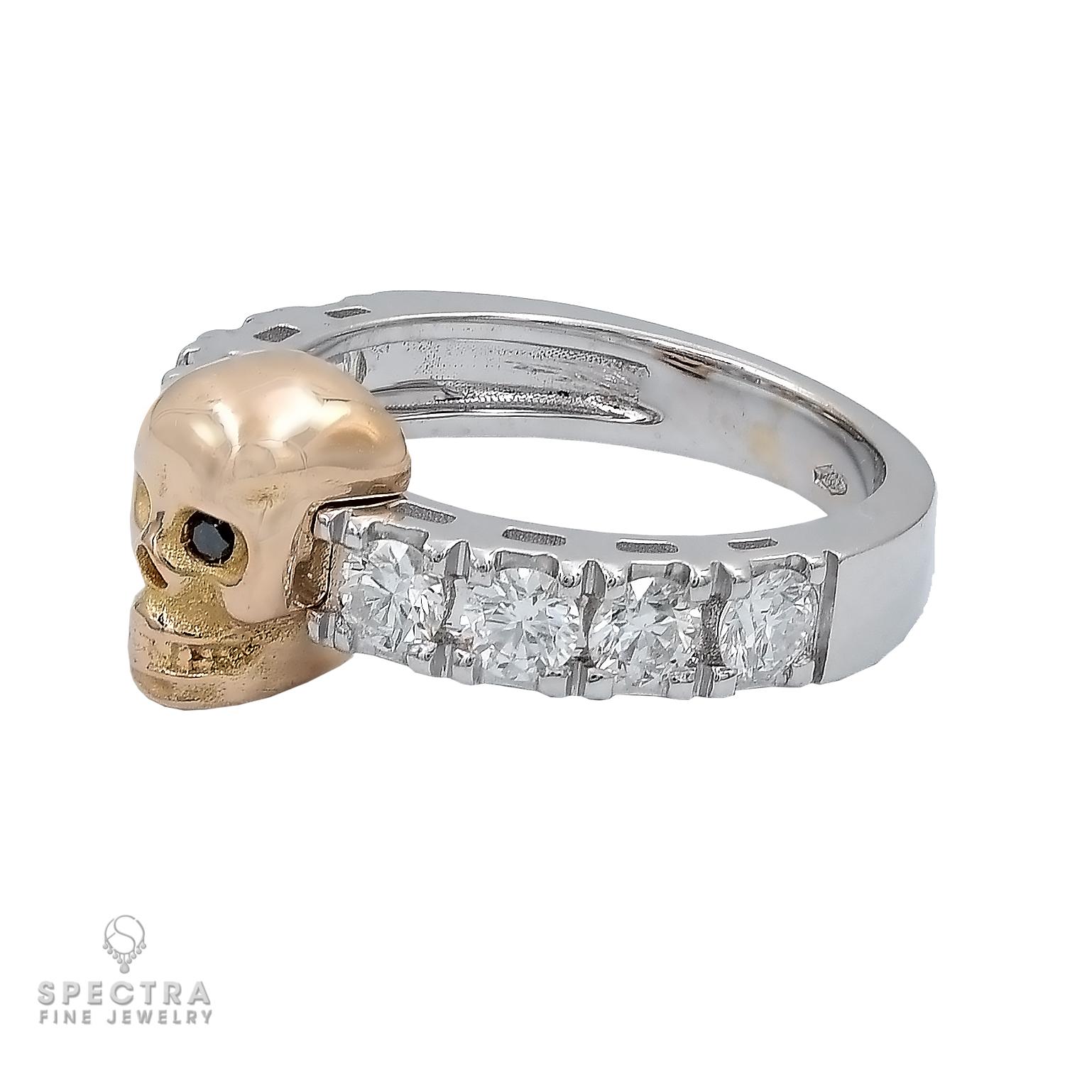 White Stone Skull Ring in Silver