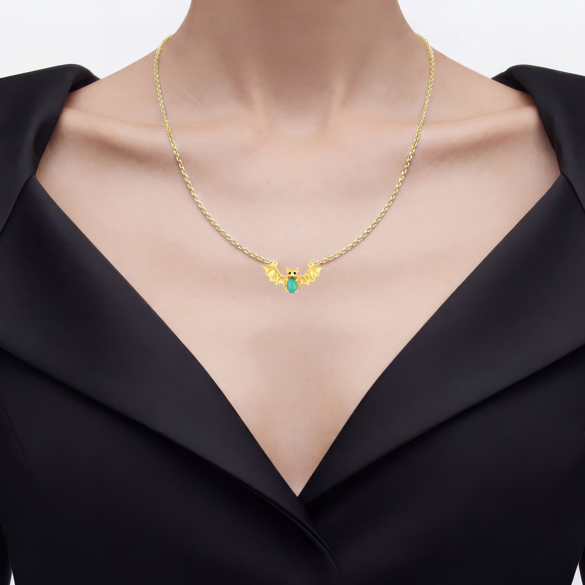 1.06 Emerald Bat Necklace With Black stone 