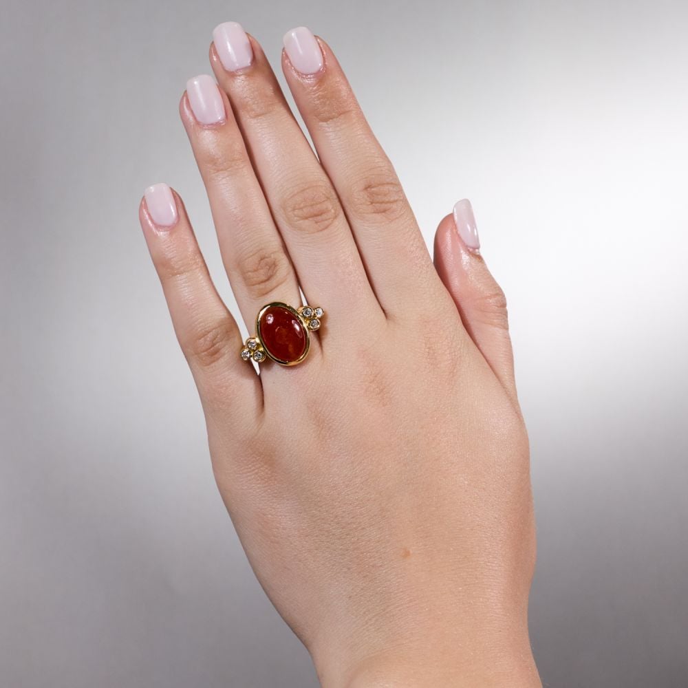7.28ct Oval Shape Orange Jade Ring in Silver