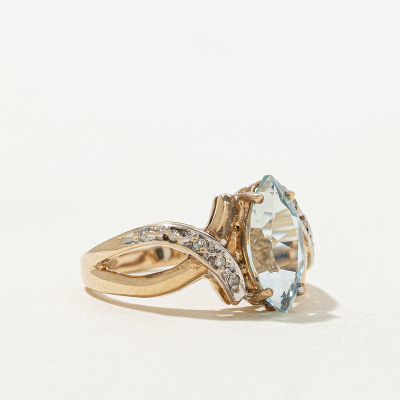 1.62ct Marquise Cut Aquamarine & White Stone Crossover Ring