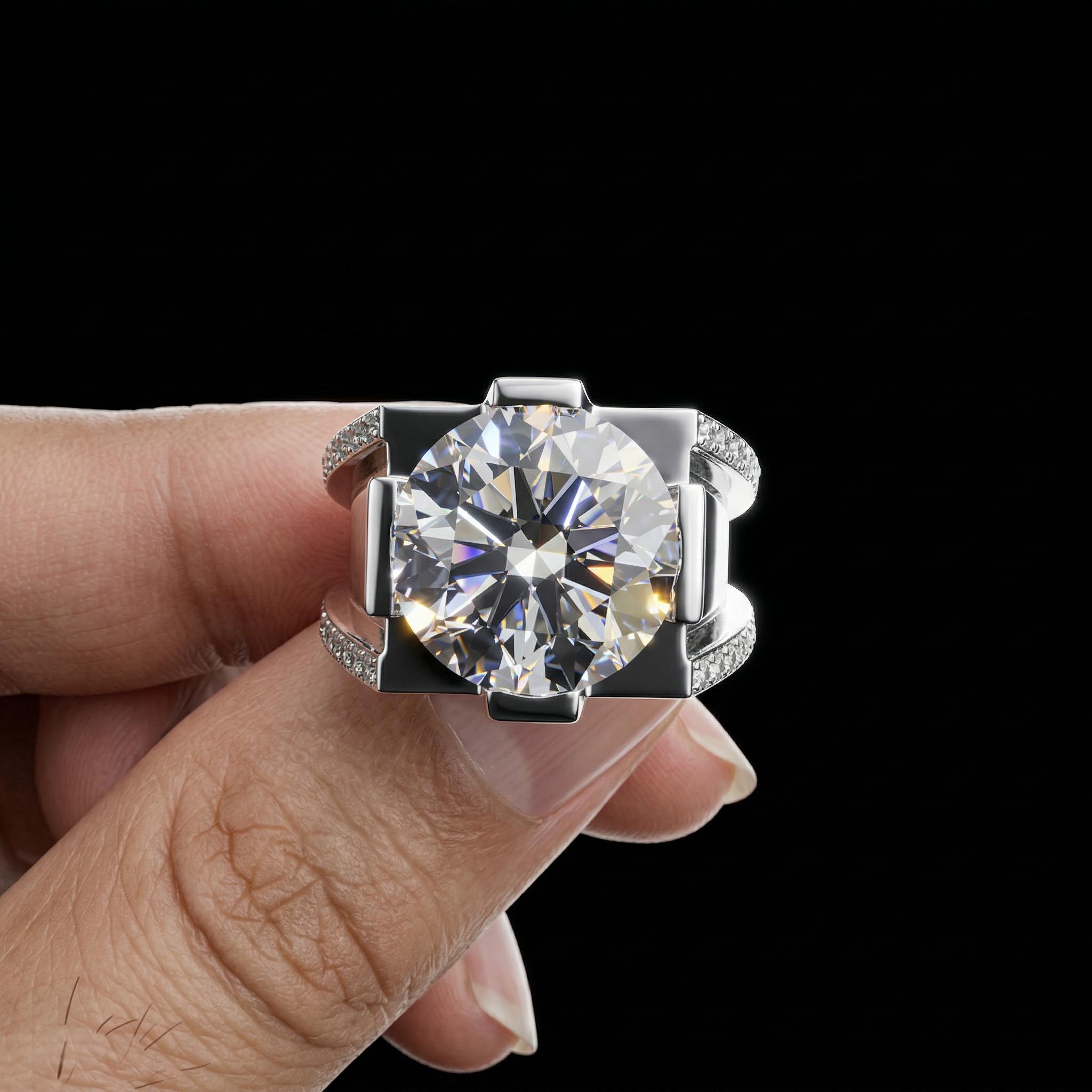 9.25ct Round Cut White Stone Ring for Men