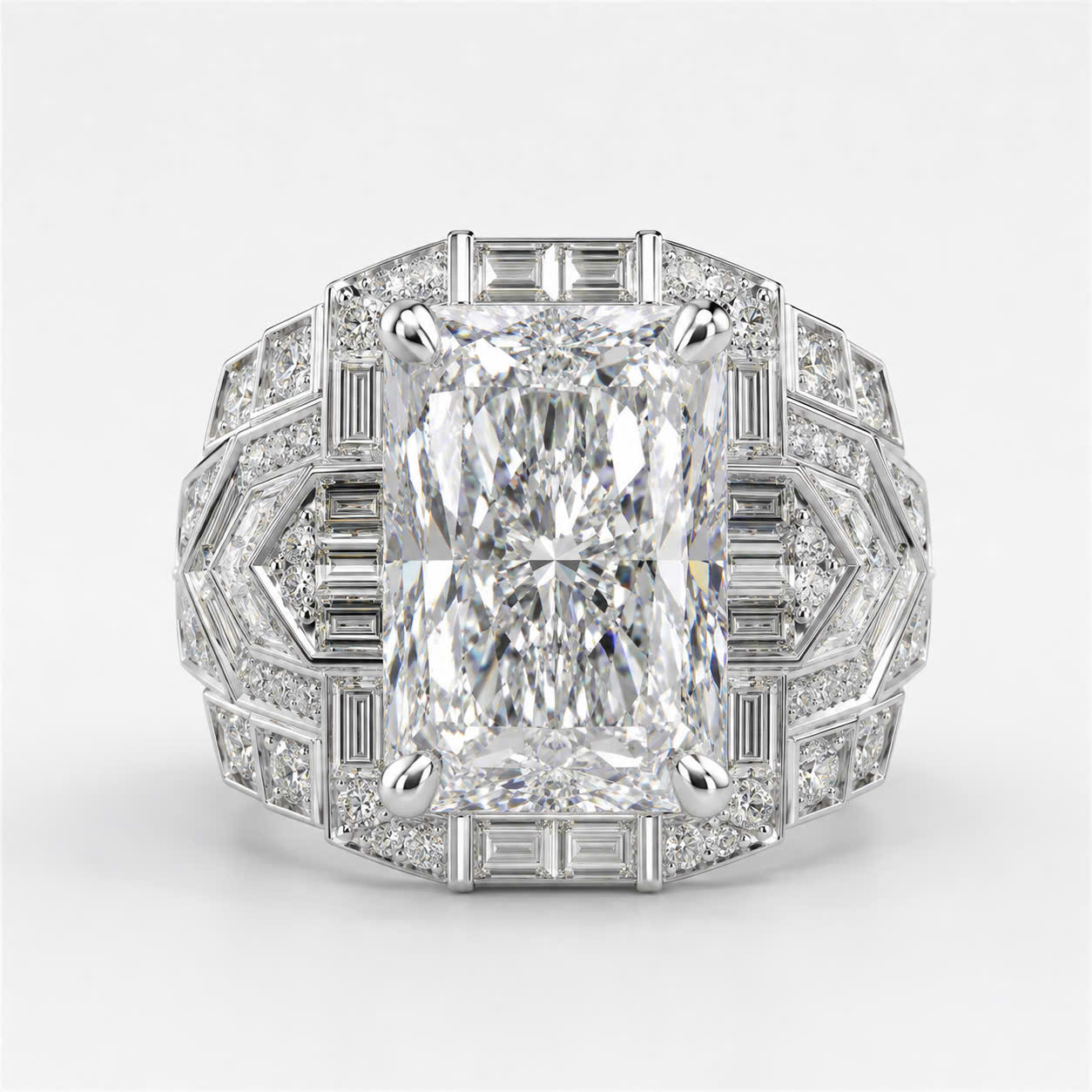 Stunning 10ct Radiant Cut White Stone Ring  for Men