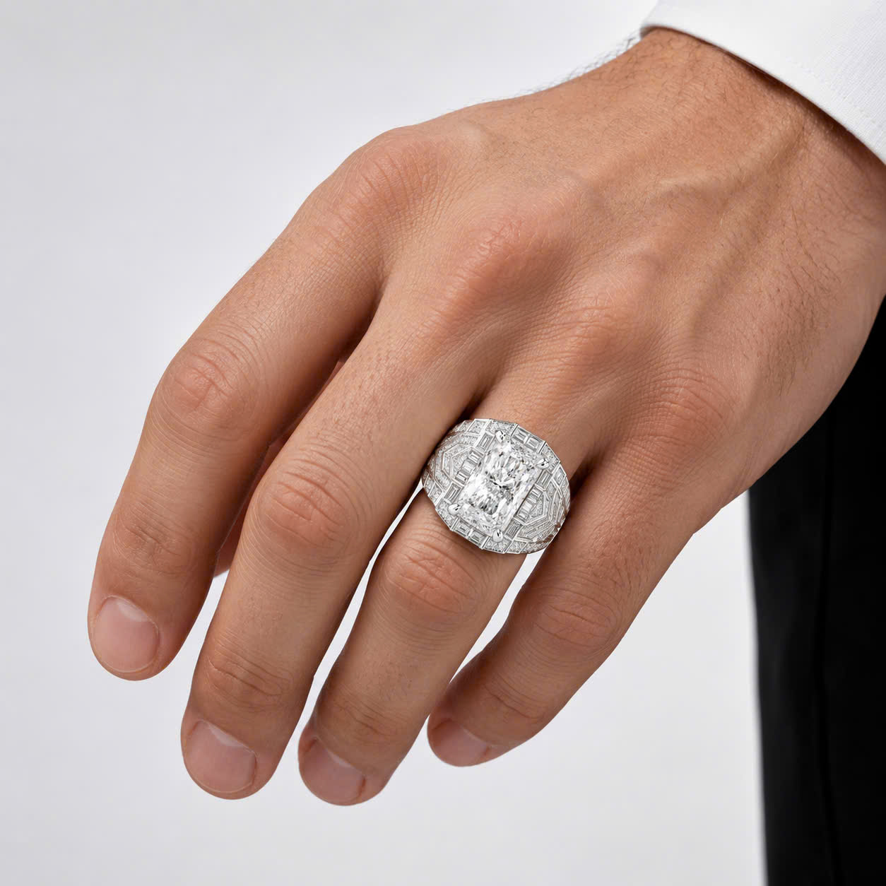 Stunning 10ct Radiant Cut White Stone Ring  for Men