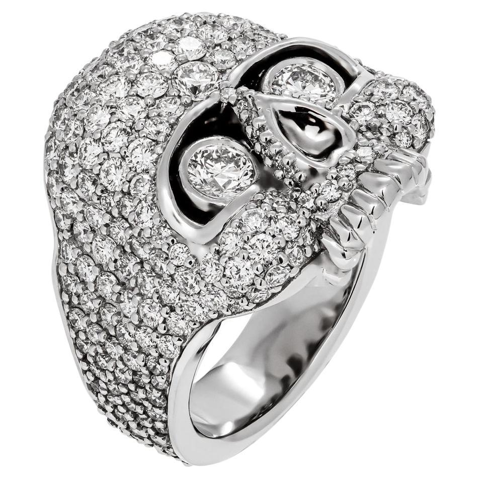 6ctw White Stone Mens Skull Ring in Silver
