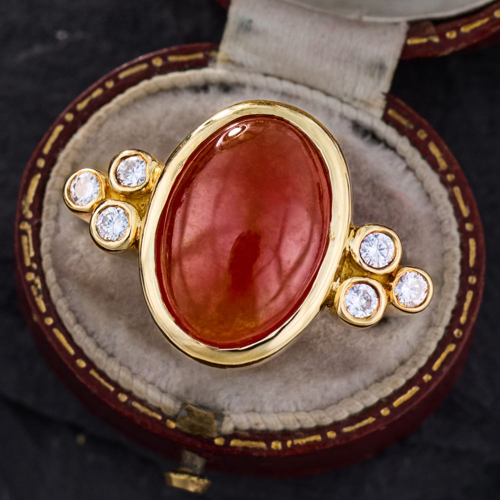 7.28ct Oval Shape Orange Jade Ring in Silver