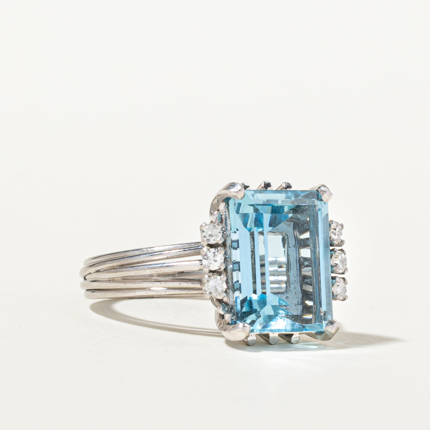 6.68ct Aquamarine & White Stone Cocktail Ring