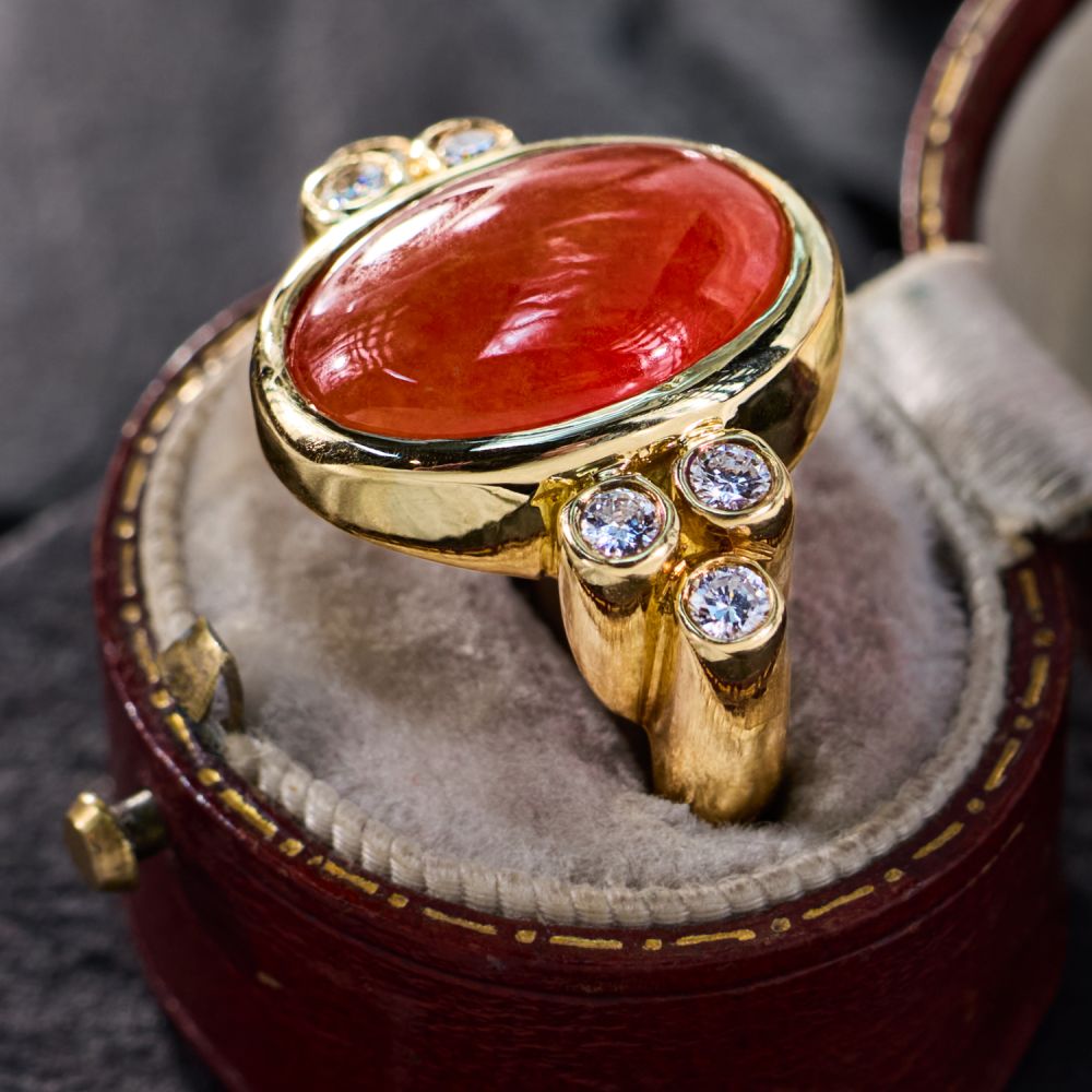 7.28ct Oval Shape Orange Jade Ring in Silver