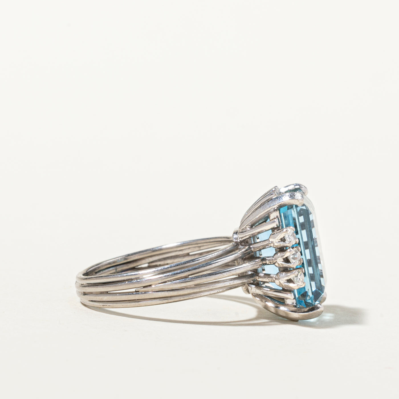 6.68ct Aquamarine & White Stone Cocktail Ring