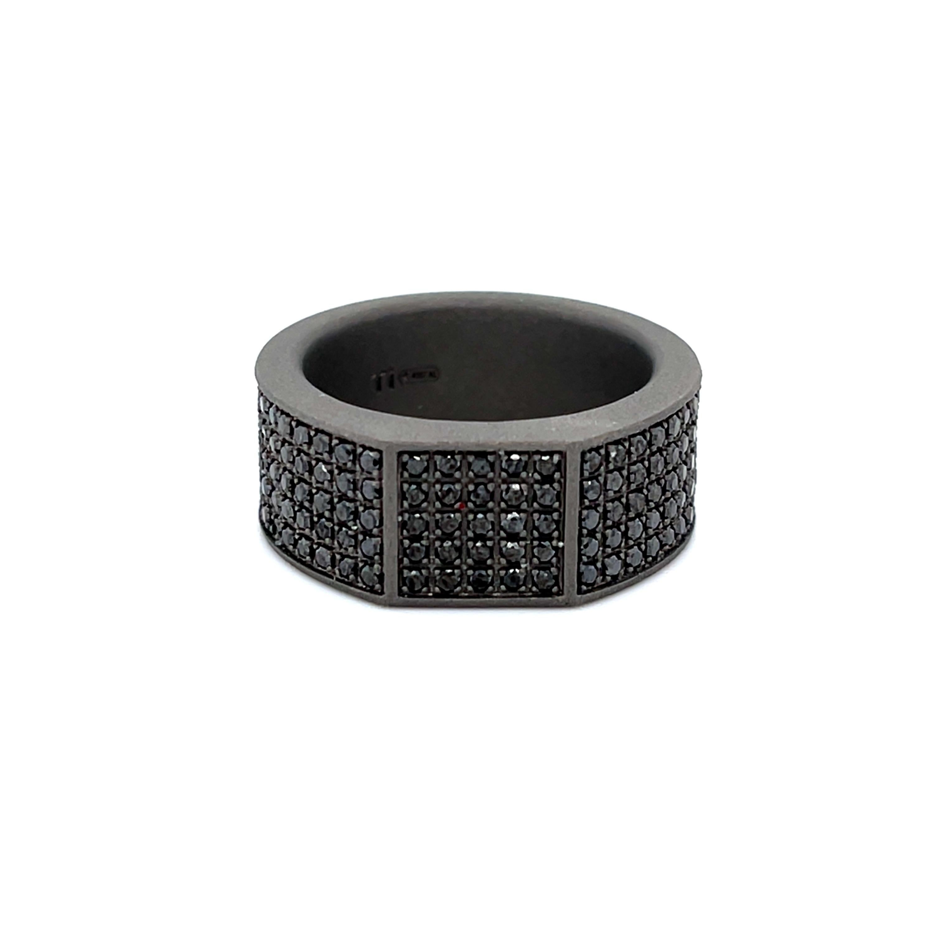 Men's Round Cut Black Stone Band Ring