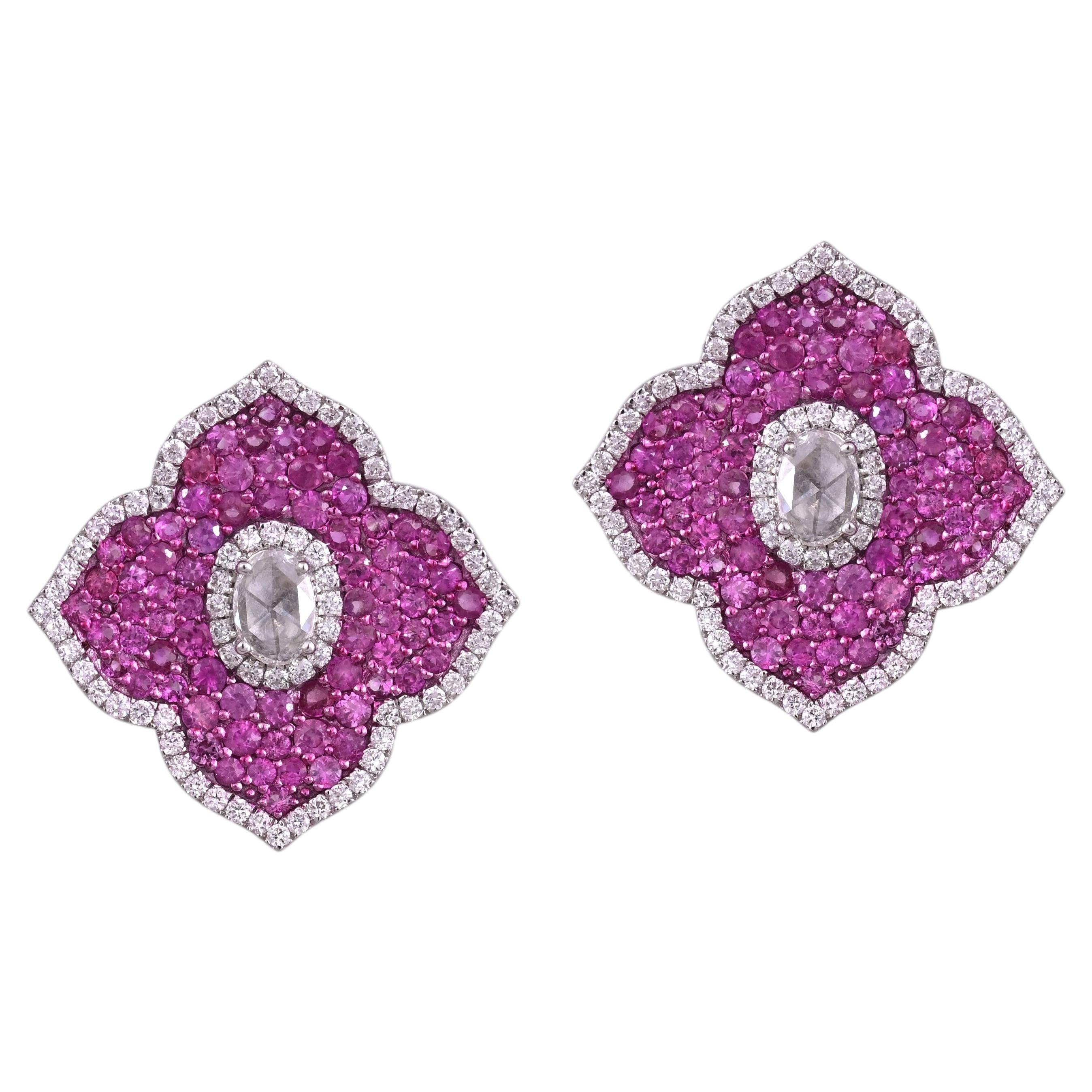  Pink & White Stone Stud Earring
