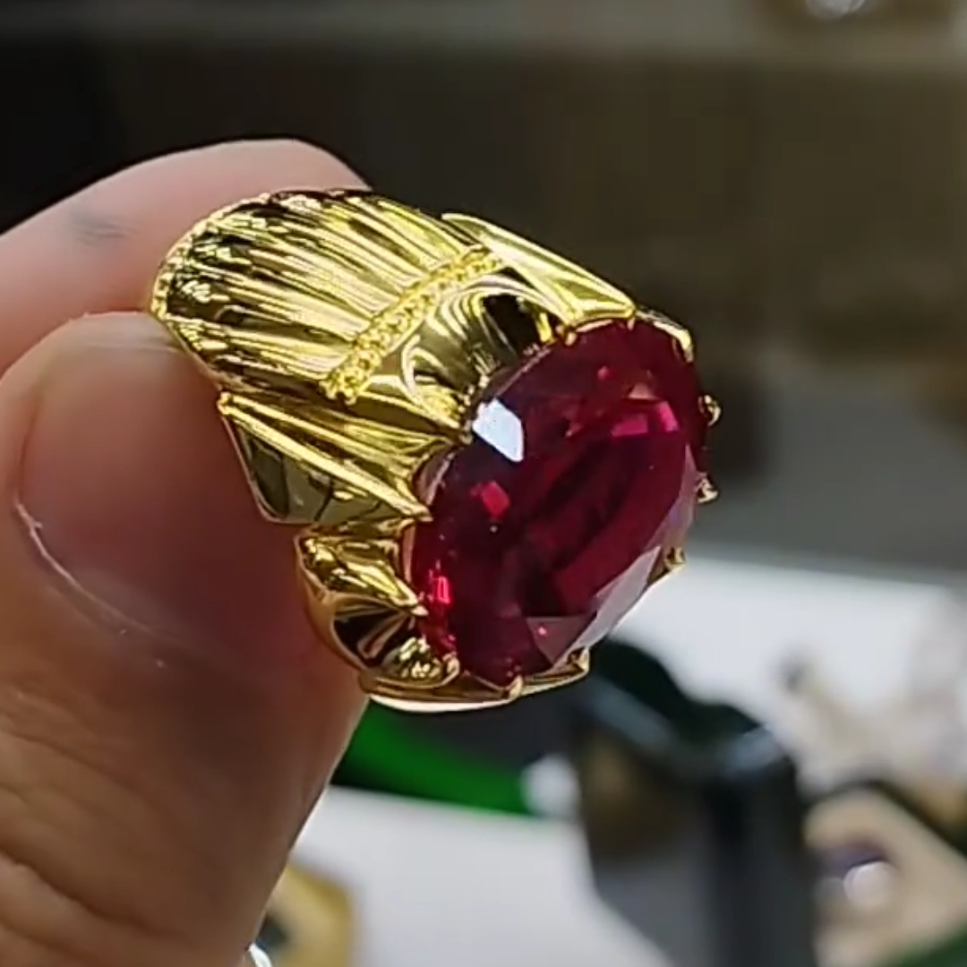 6ct Oval Cut Ruby Red Solitaire Ring for Men 
