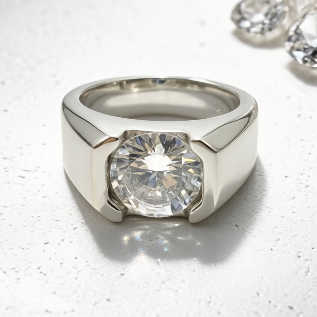 Men's Classic Round Brilliant Cut Moissanite Ring