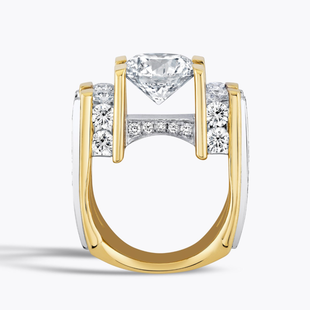 5ct Architectural Design Round Stone Ring in Square